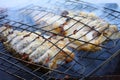 Smoked fish on the grill.