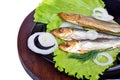 Smoked fish, salad and onion Royalty Free Stock Photo