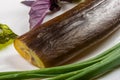 smoked garfish with lime, Basil, green onions, chili, nori chips