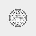 Smoked grilled fish restaurant line art logo template vector illustration design. linear anchovy, tuna, salmon, mackerel badge