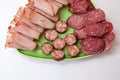 Smoked ham and homemade sausage sliced and served on a plate Royalty Free Stock Photo