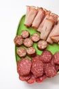 Smoked ham and homemade sausage sliced and served on a plate Royalty Free Stock Photo