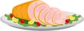 Smoked ham isolated, delicious sliced ham illustration for delicatessen uses. Illustration vector flat cartoon of food