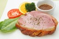 Smoked ham stack with fruit and vegetable salad Royalty Free Stock Photo