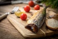 Smoked mackerel and bread. Royalty Free Stock Photo