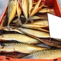 Smoked mackerel fish at the outdoor market