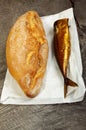 Smoked mackerel and wheat bread Royalty Free Stock Photo