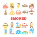 smoked meat bbq icons set vector