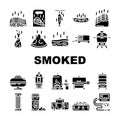 smoked meat bbq icons set vector