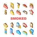 smoked meat bbq icons set vector