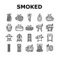 smoked meat food sausage ham icons set vector Royalty Free Stock Photo