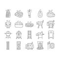 smoked meat food sausage ham icons set vector Royalty Free Stock Photo