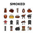 smoked meat food sausage ham icons set vector Royalty Free Stock Photo