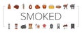 smoked meat food sausage ham icons set vector Royalty Free Stock Photo