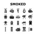 smoked meat food sausage ham icons set vector Royalty Free Stock Photo