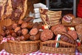 Smoked meat sausage and salami Royalty Free Stock Photo