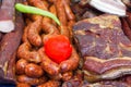 Smoked meat, sausages and bacon Royalty Free Stock Photo