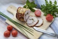 Smoked meat with spices on cutting board Royalty Free Stock Photo