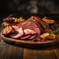 Smoked meat on a wooden board