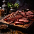 Smoked meat on a wooden board