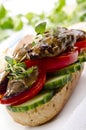 Smoked oysters with tomato and cucumber Royalty Free Stock Photo