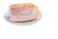 Smoked pork belly, bacon, ham. White isolated background. Royalty Free Stock Photo