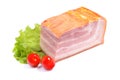 Smoked pork belly, bacon, ham. White isolated background. Royalty Free Stock Photo