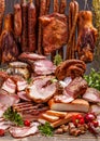 Smoked pork meat and sausages Royalty Free Stock Photo