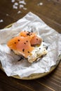 Smoked Salmon Canape with Cream Cheese, Fresh Dill and Black Sesame Royalty Free Stock Photo