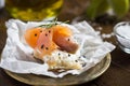 Smoked Salmon Canape with Cream Cheese, Fresh Dill and Black Sesame Royalty Free Stock Photo