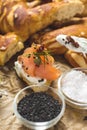 Salmon Canape with Cream Cheese, Fresh Dill and Black Sesame Royalty Free Stock Photo