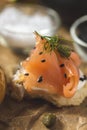 Salmon Canape with Cream Cheese, Fresh Dill and Black Sesame Royalty Free Stock Photo