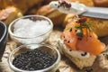 Salmon Canape with Cream Cheese, Fresh Dill and Black Sesame Royalty Free Stock Photo