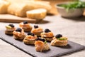 Smoked Salmon Canapes with Sour Cream and Caviar Royalty Free Stock Photo