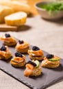 Smoked Salmon Canapes with Sour Cream and Caviar Royalty Free Stock Photo