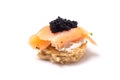 Smoked Salmon Canapes with Sour Cream and Caviar Royalty Free Stock Photo