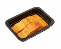 Smoked salmon in a plastic tray isolated on white Royalty Free Stock Photo