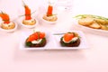 Smoked salmon roll on pumpernickel bread with remoulade Royalty Free Stock Photo