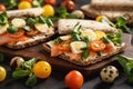 Smoked salmon sandwiches with tomatoes and eggs. Royalty Free Stock Photo