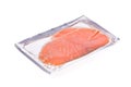 Smoked salmon slices in package isolated