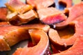 Smoked salmon slised on dinner table Royalty Free Stock Photo