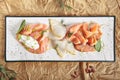 Smoked Salted Raw White Fish Fillet with Red Fish Sashimi