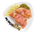 Smoked salted salmon on a plate Royalty Free Stock Photo