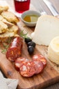 Smoked sausage, cheese, bread Royalty Free Stock Photo