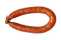 Smoked sausage ring on a white background. Royalty Free Stock Photo