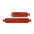 Smoked sausage on white background. Salami wurst barbecue vector illustration, grill food unhealthy.