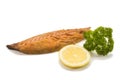 Smoked scottish mackerel with lemon and parsley on white backgro Royalty Free Stock Photo