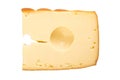 Smoked semi-hard Traunstein cheese with large holes and smooth texture