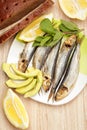 Smoked sprat fish with bread Royalty Free Stock Photo