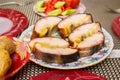 Smoked sturgeon fillets on a plate Royalty Free Stock Photo